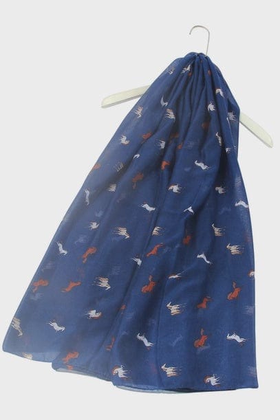 Fashion Scarf World Accessories Galloping Horse Print Scarf Navy Blue