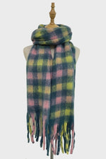 Fashion Scarf World Accessories Pink Yellow Check Blanket Scarf