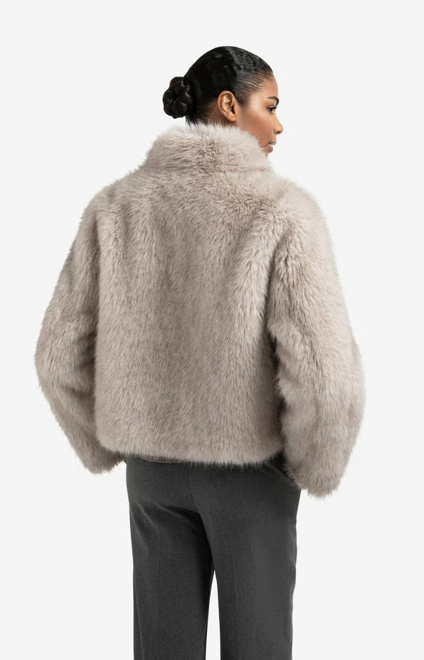 YAYA Faux Fur Jacket with Stand-up Collar