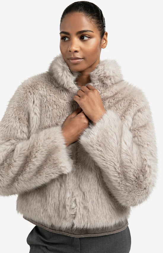YAYA Faux Fur Jacket with Stand-up Collar