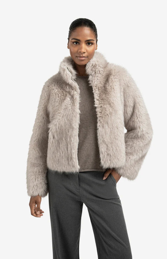 YAYA Faux Fur Jacket with Stand-up Collar