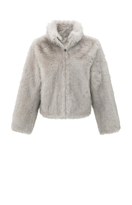 YAYA Faux Fur Jacket with Stand-up Collar