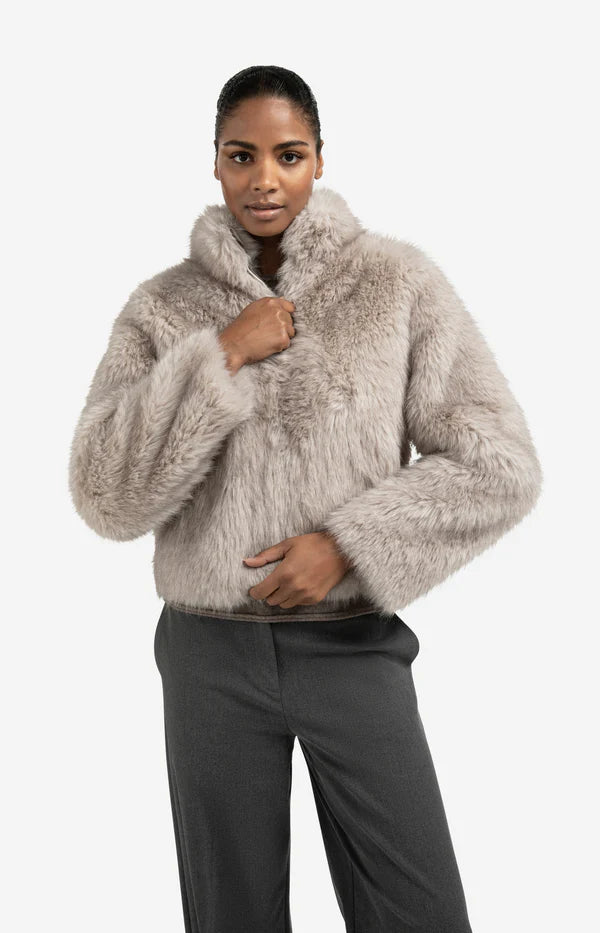 YAYA Faux Fur Jacket with Stand-up Collar
