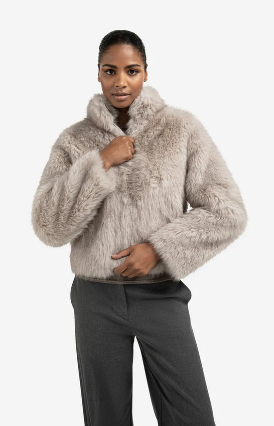 YAYA Faux Fur Jacket with Stand-up Collar