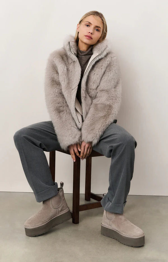 YAYA Faux Fur Jacket with Stand-up Collar