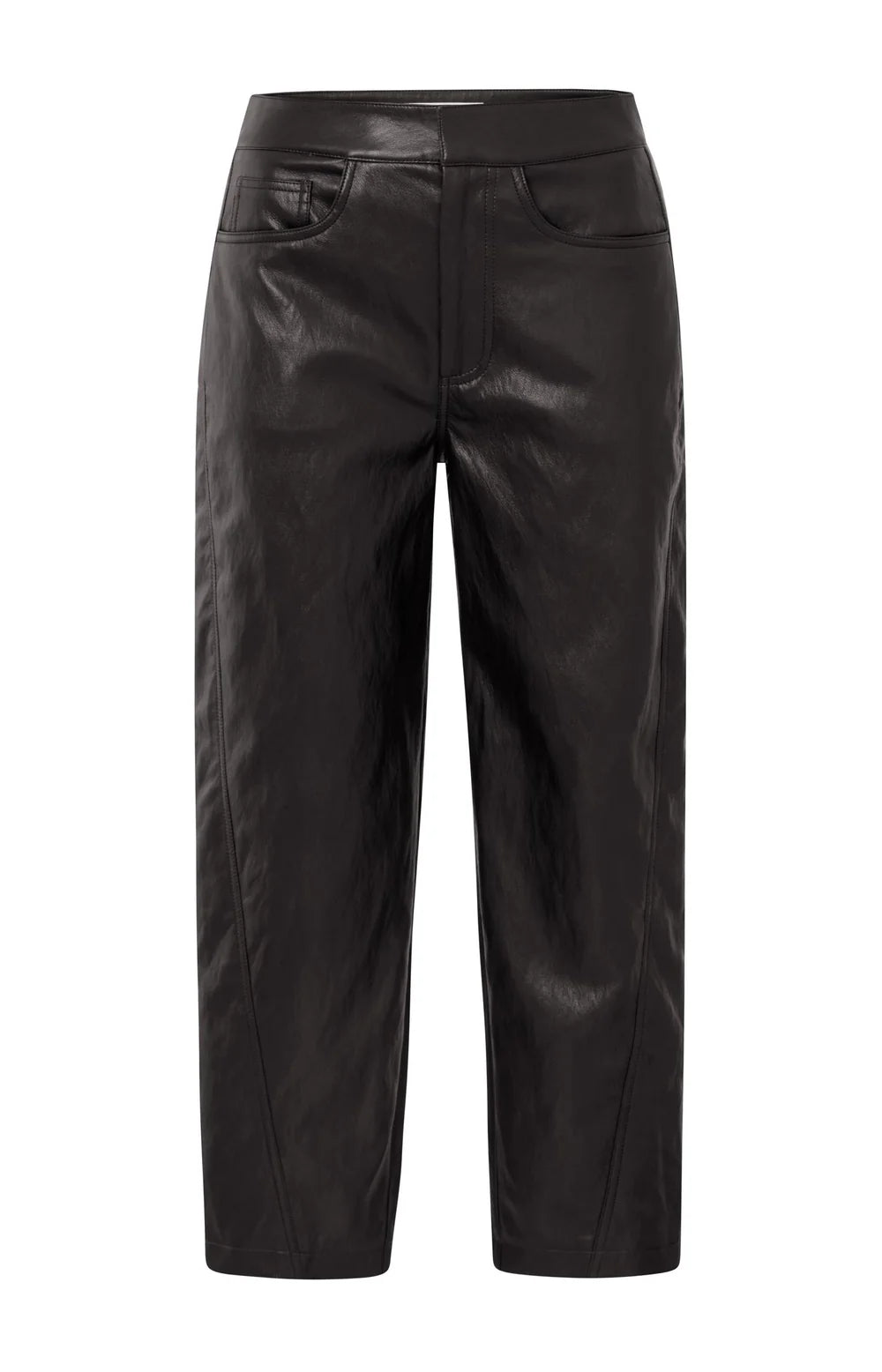 YAYA Faux Leather Trousers Anthracite Brown