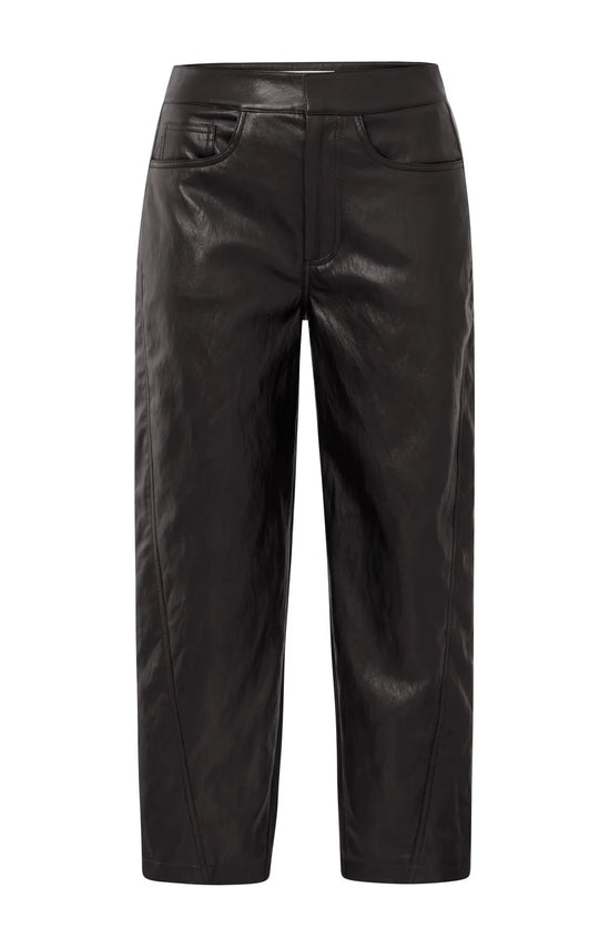 YAYA Faux Leather Trousers Anthracite Brown