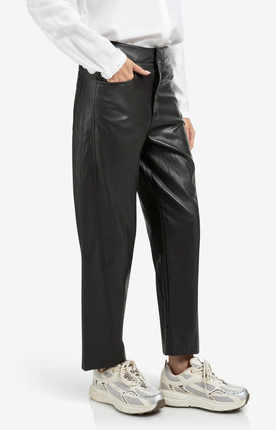 YAYA Faux Leather Trousers Anthracite Brown