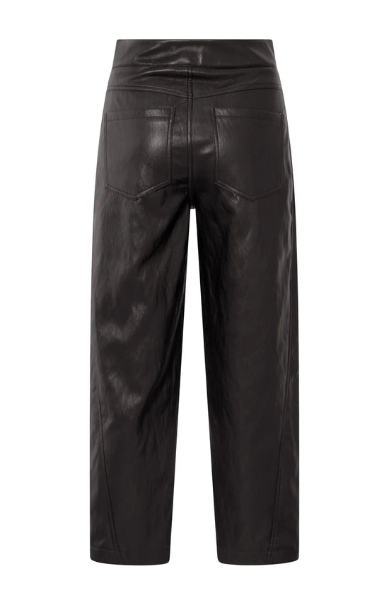 YAYA Faux Leather Trousers Anthracite Brown