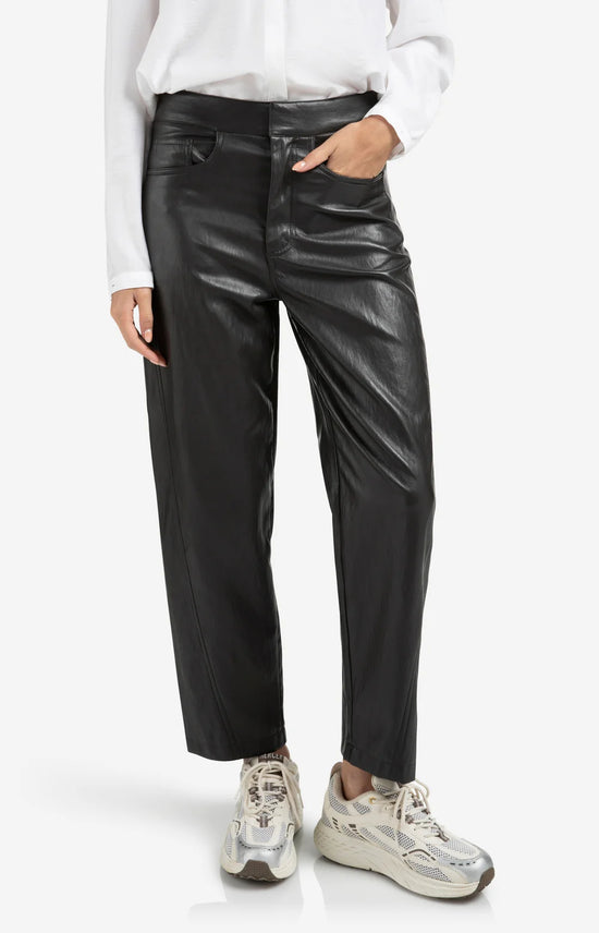 YAYA Faux Leather Trousers Anthracite Brown