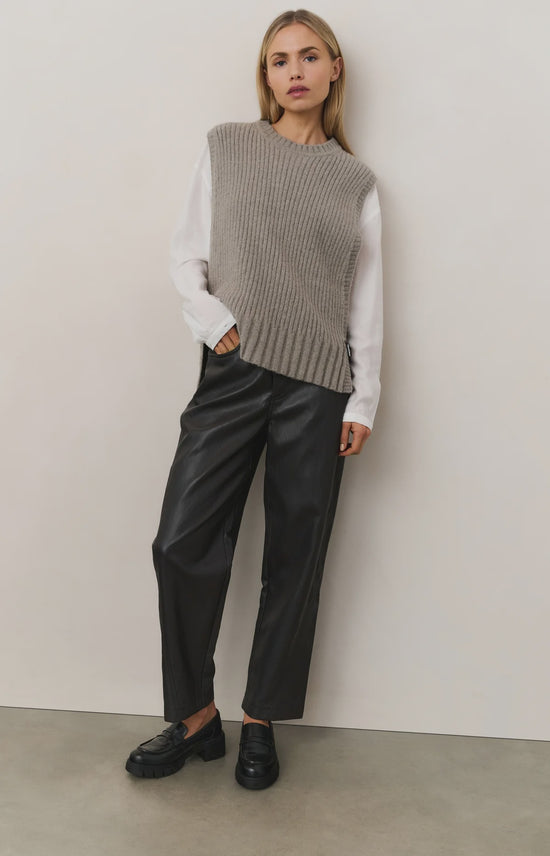 YAYA Faux Leather Trousers Anthracite Brown