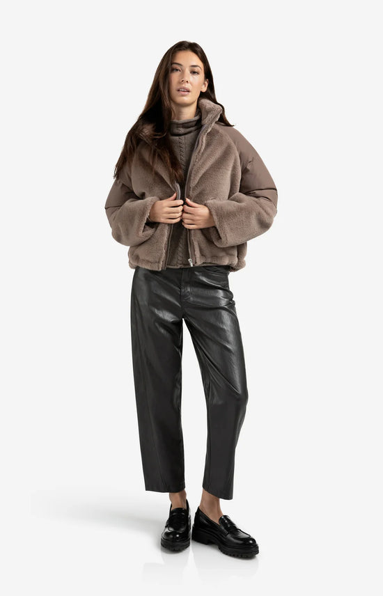 YAYA Faux Leather Trousers Anthracite Brown