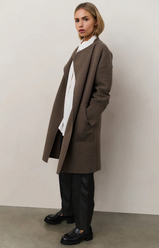 YAYA Faux Leather Trousers Anthracite Brown