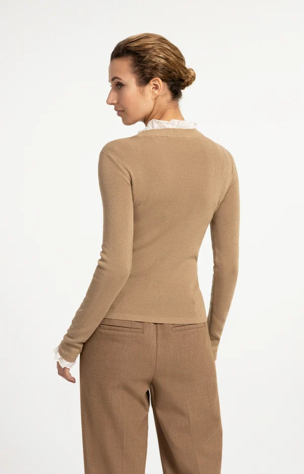Yaya Fine Knit Rib Top with Ruffle Details