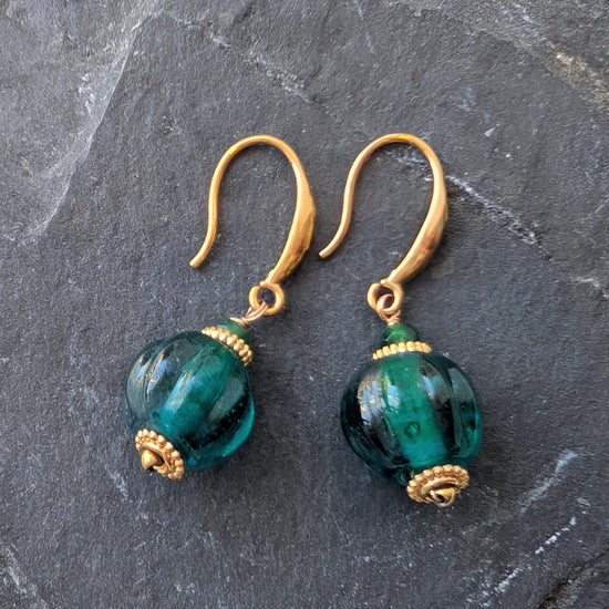 Habaha Jewellery Habaha Teal Vintage Melon Bead Earrings