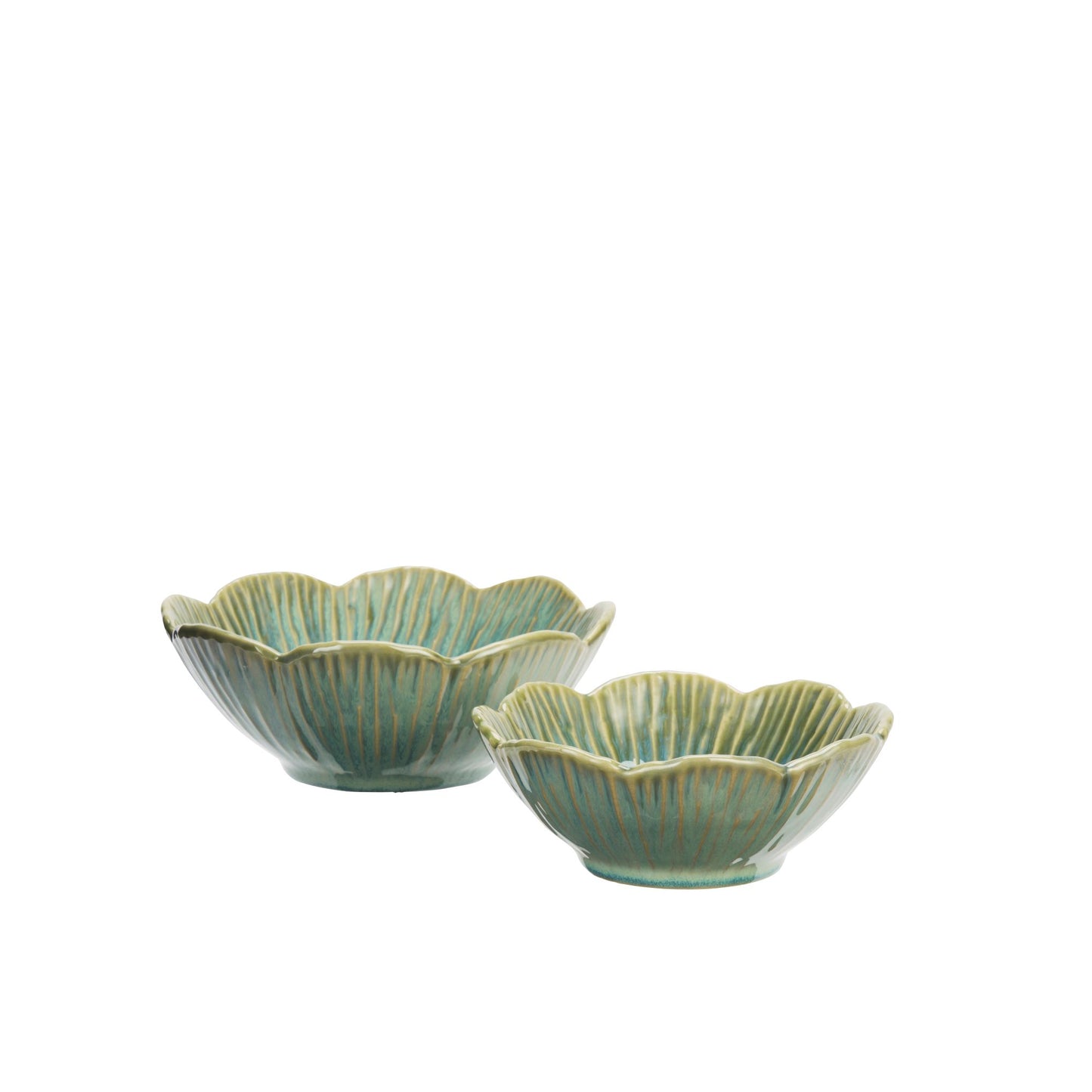 Madam Stoltz Scalloped Rim Stoneware Bowls Green