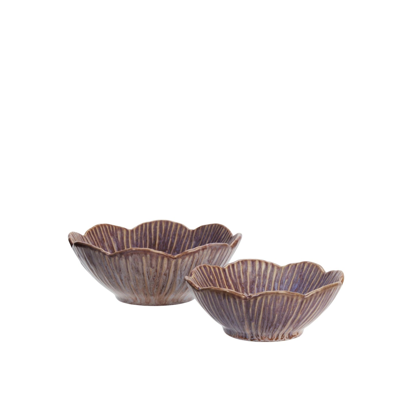 Madam Stoltz Scalloped Rim Stoneware Bowls Purple - Precious Sparkle