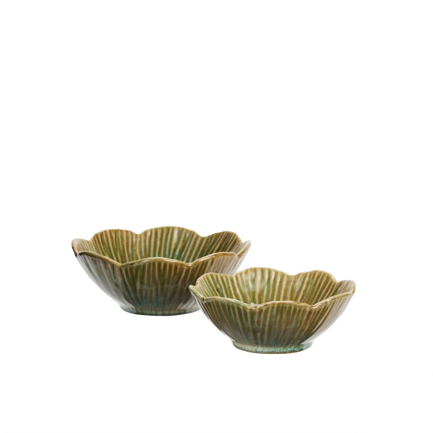 Madam Stoltz Scalloped Rim Stoneware Bowls Yellow