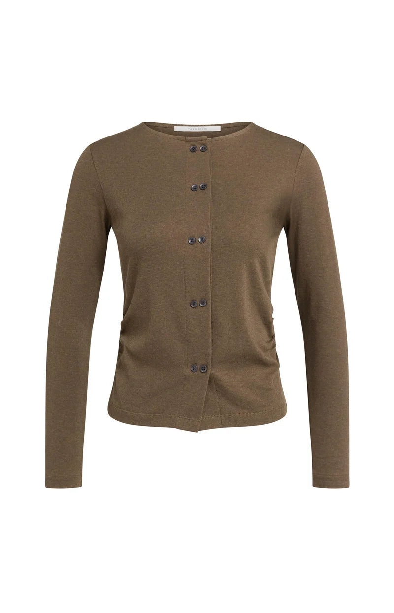Yaya Jersey Cardigan Double Button Teak Brown Melange