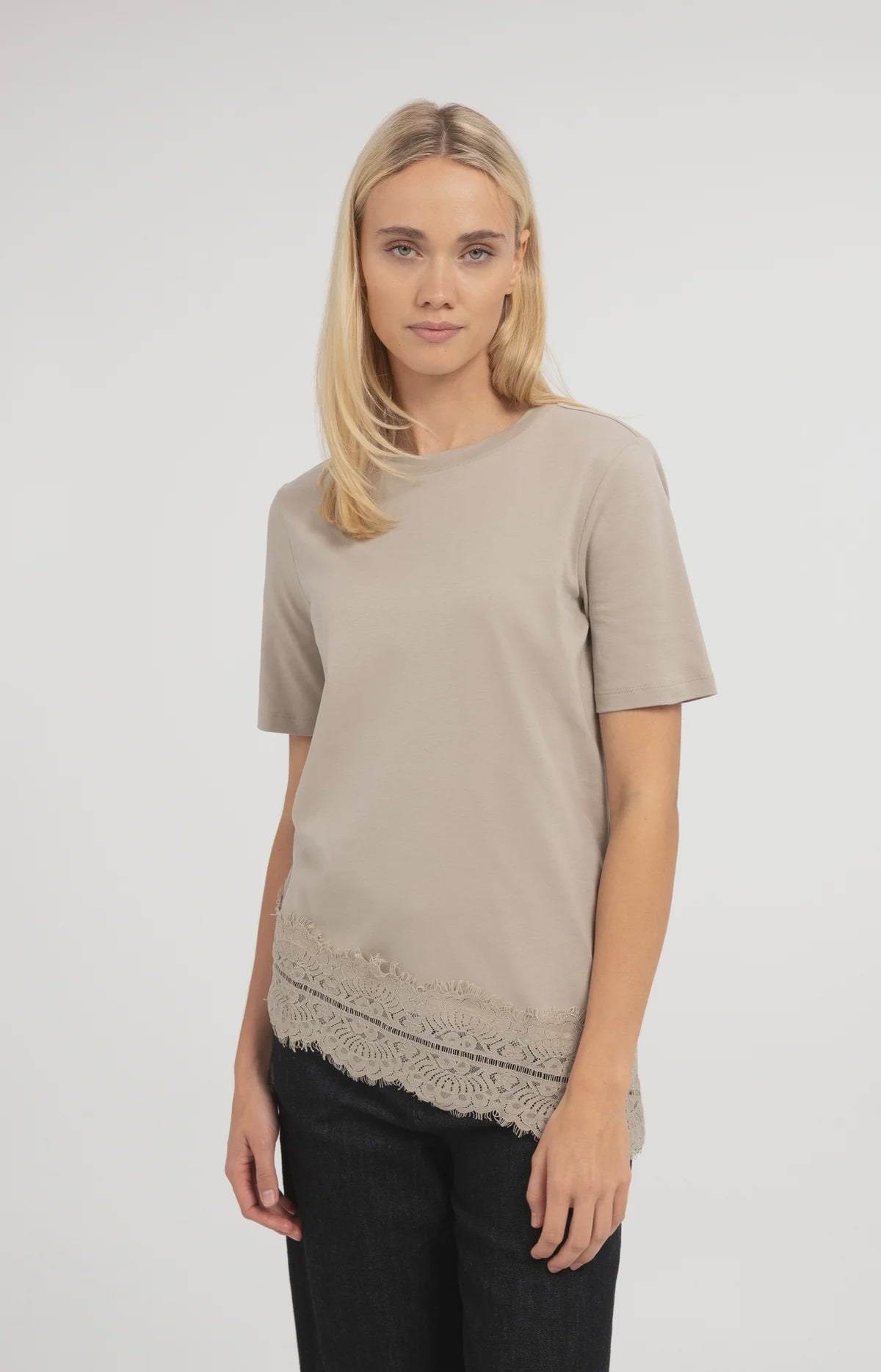 Yaya Jersey T-shirt with Lace Hem