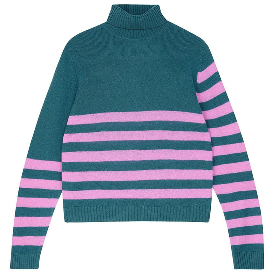 Jumper 1234 Fashion Jumper 1234 Cashmere Inverted Stripe Roll Collar/ Green & Pink