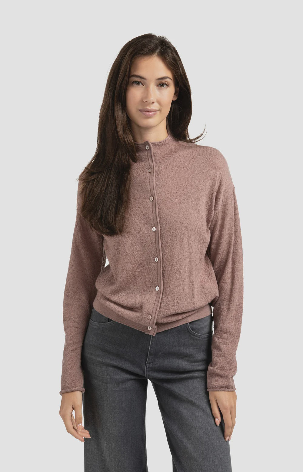 Yaya Cardigan with High Neckline Blush Pink