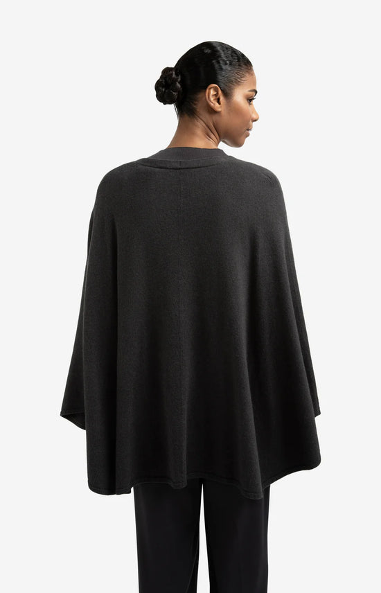 YAYA Knitted Poncho Tie-Waist Black