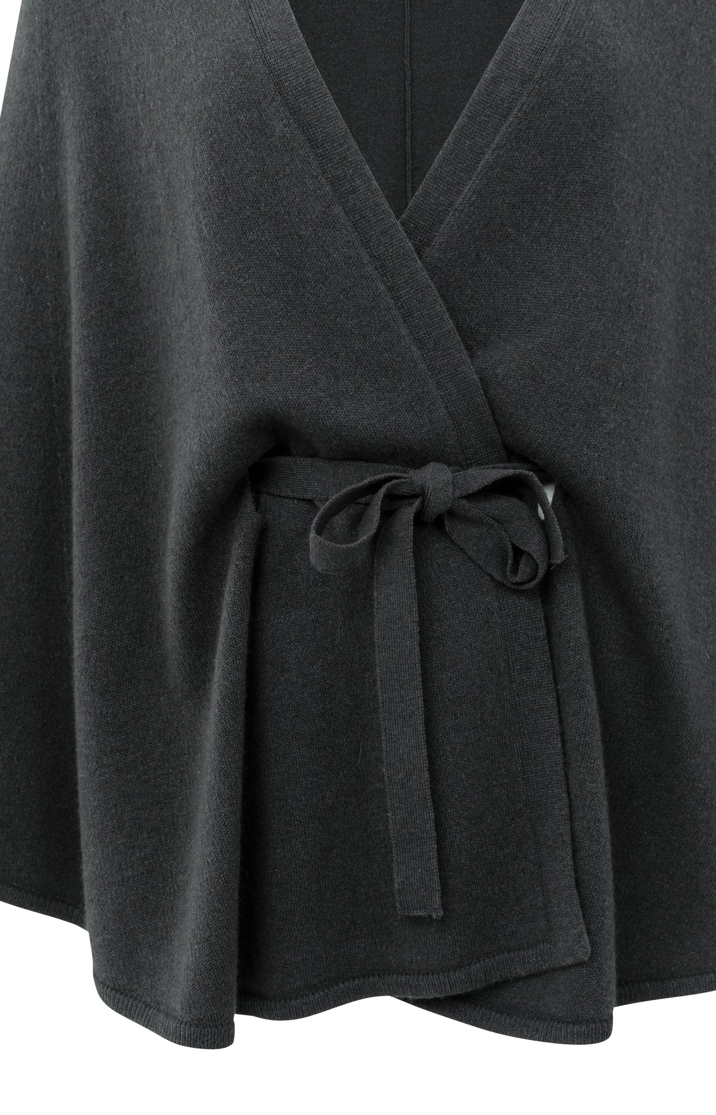 YAYA Knitted Poncho Tie-Waist Black