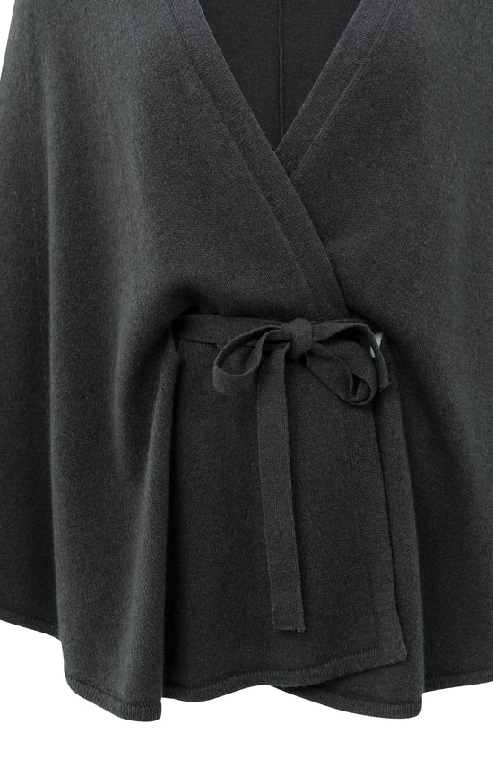 YAYA Knitted Poncho Tie-Waist Black