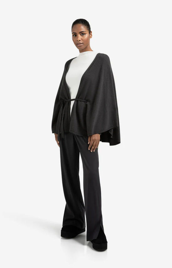 YAYA Knitted Poncho Tie-Waist Black