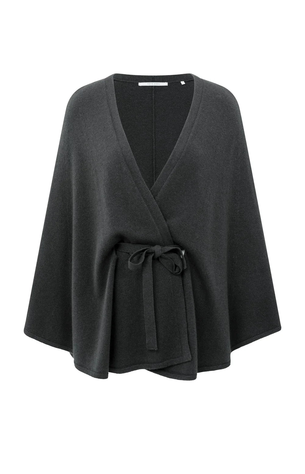 YAYA Knitted Poncho Tie-Waist Black