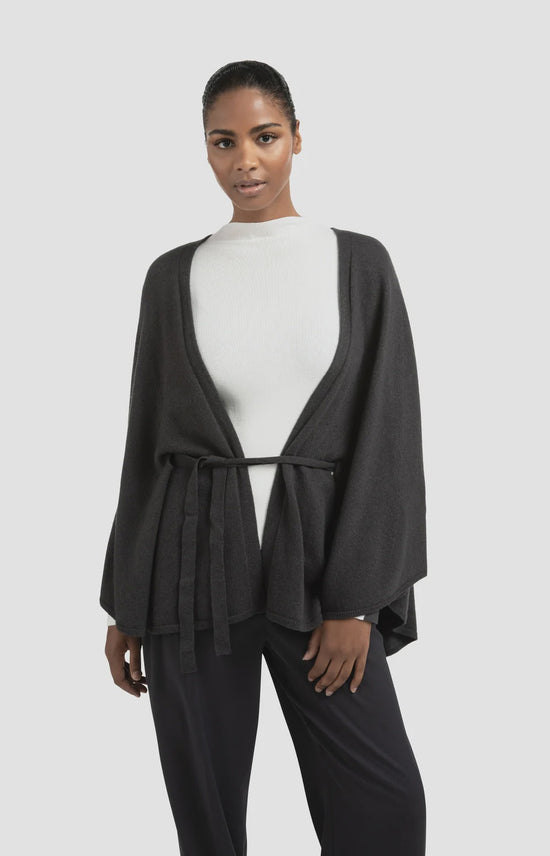 YAYA Knitted Poncho Tie-Waist Black