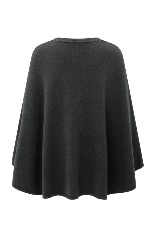 YAYA Knitted Poncho Tie-Waist Black