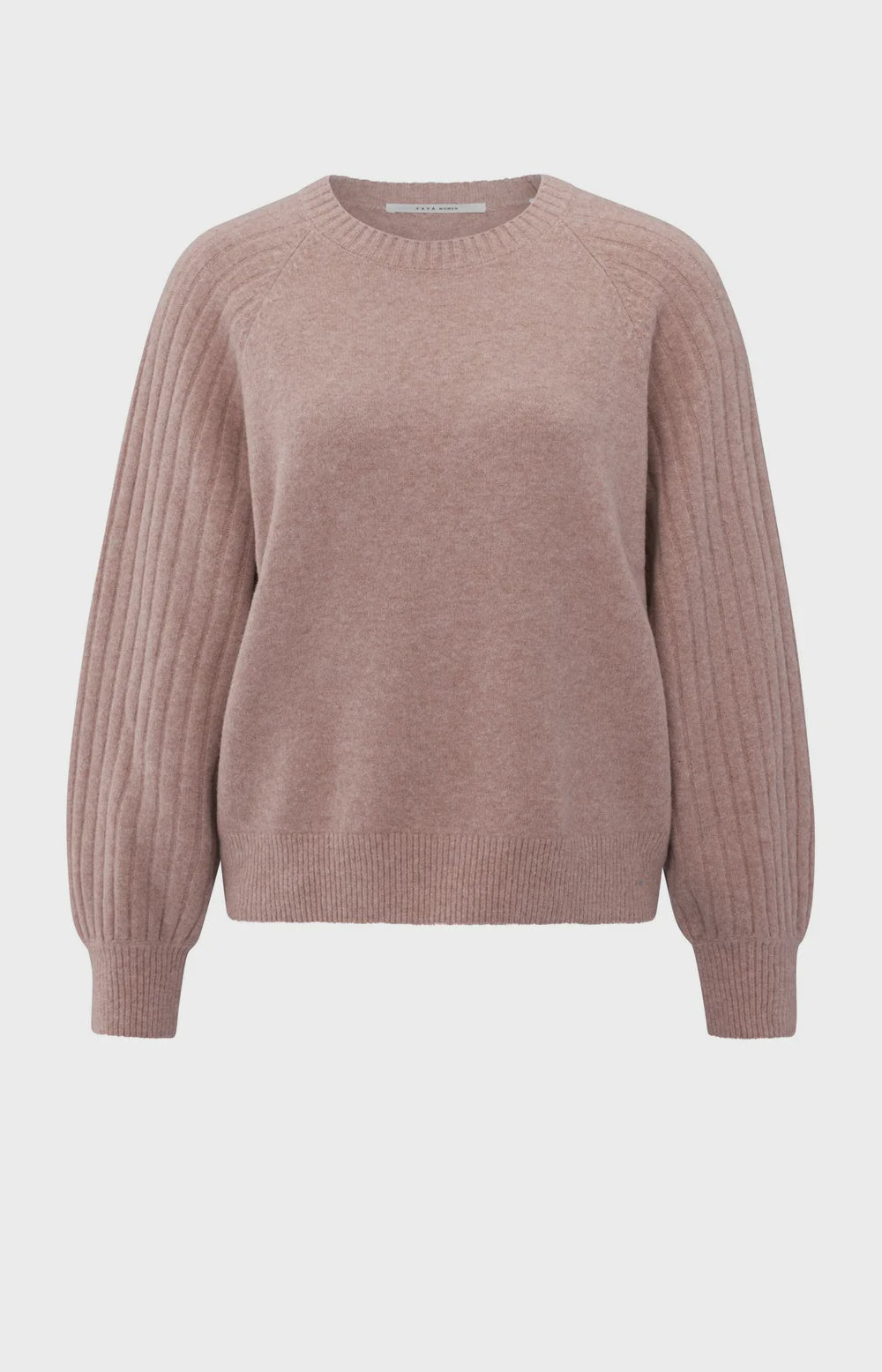 Yaya Crew Jumper with Ribbed Sleeves Blush Pink