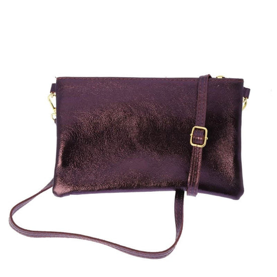 Les Cleias Accessories Eggplant Les Cleias Leather Zip Clutch/Shoulder Bag