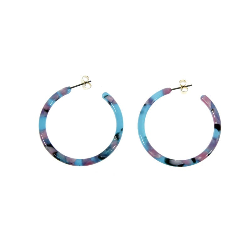 Les Cleias Jewellery Les Cleias 40mm Resin Hoop Earrings Blue/Pink