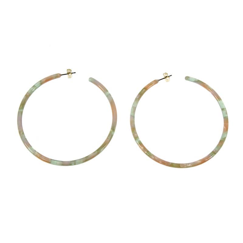 Les Cleias Jewellery Les Cleias 70mm Resin Hoop Earrings Green/Pink