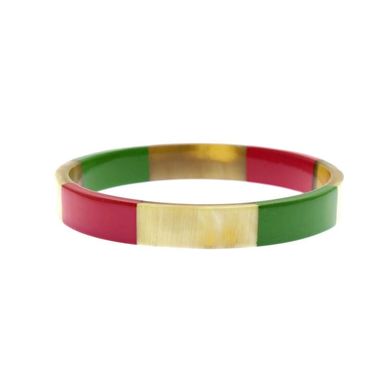 Les Cleias Jewellery Les Cleias Flat Wide Buffalo Horn Bracelet Pink Green