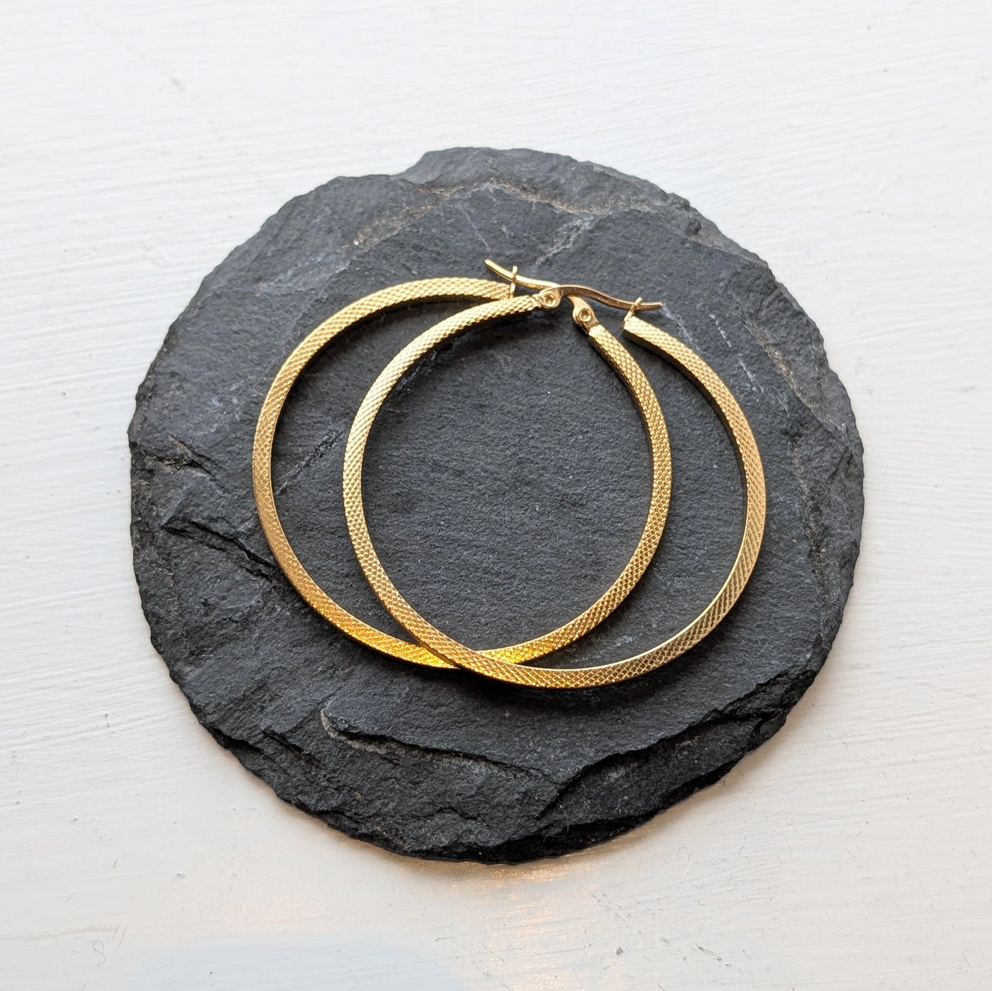 Les Cleias Jewellery Les Cleias Large Textured Gold Hoop Earrings