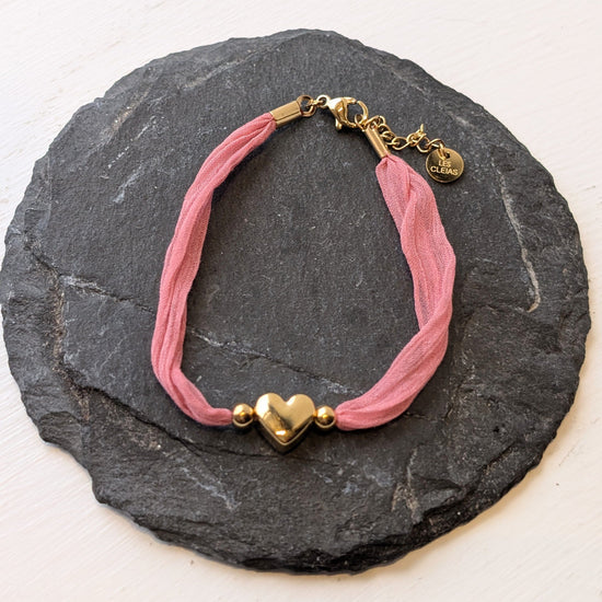 Les Cleias Jewellery Les Cleias Silk Heart Bracelet Baby Pink