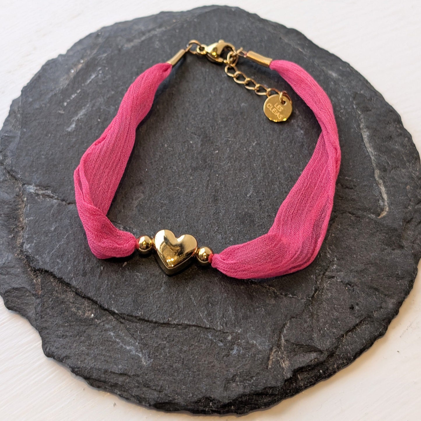 Les Cleias Jewellery Les Cleias Silk Heart Bracelet Hot Pink