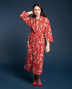 
                
                    Load image into Gallery viewer, Les Touristes Fashion Les Touristes Blossom Red Brick Dressing Gown Cotton
                
            