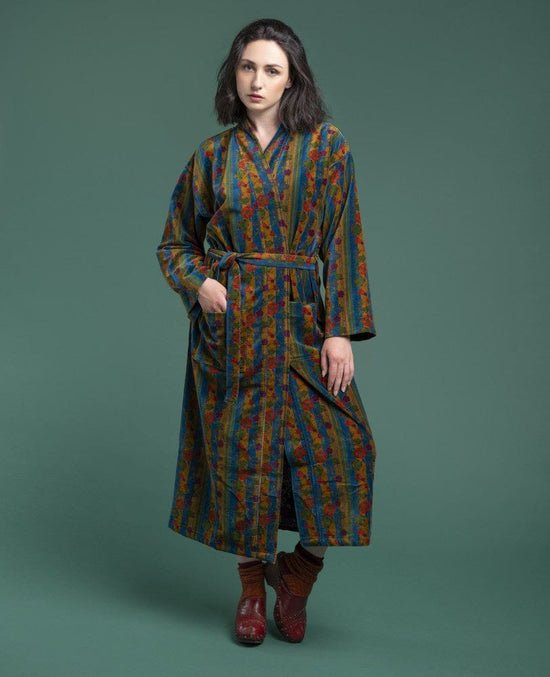 Les Touristes Fashion Les Touristes Velvet Dressing Gown Kensington Dk Green Yellow