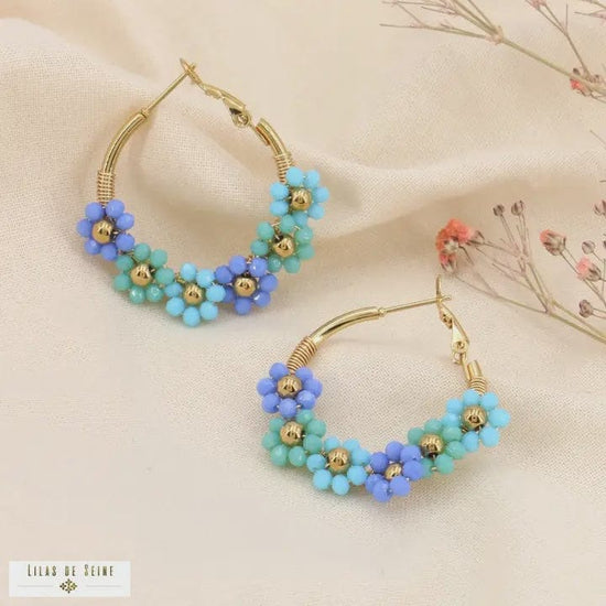 Lilas de Seine Jewellery Blue Lilas de Seine Daisy Hoop Earrings