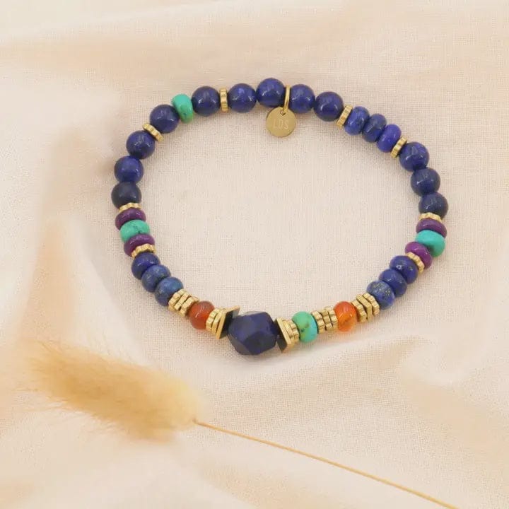 Lilas de Seine Jewellery Blue Lilas de Seine Multi Bead, Disc,  Centre Nugget Elastic Bracelet