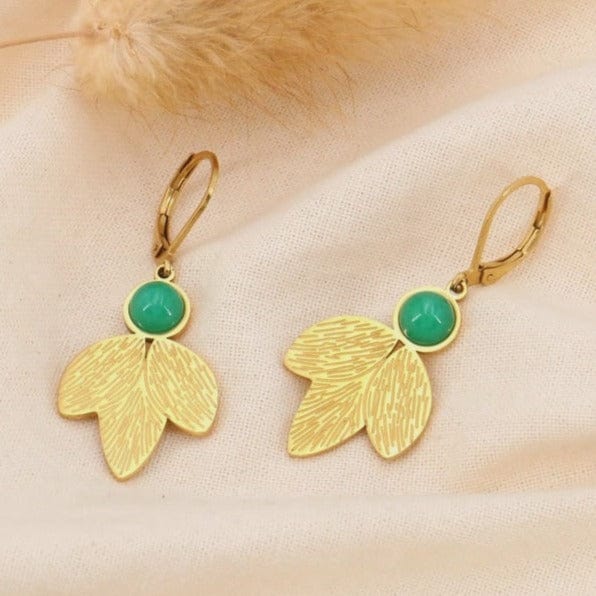 Lilas de Seine Jewellery Green Lilas de Seine Textured Leaf Earrings