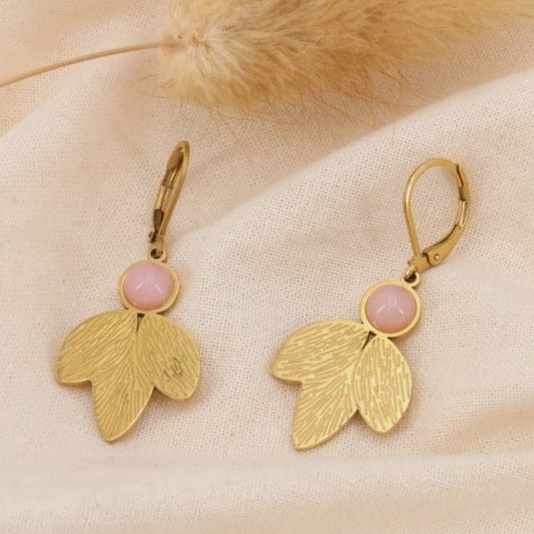 Lilas de Seine Jewellery Pink Lilas de Seine Textured Leaf Earrings