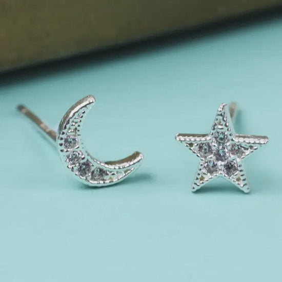 Lisa Angel Jewellery Lisa Angel CZ Moon & Star Silver Earrings