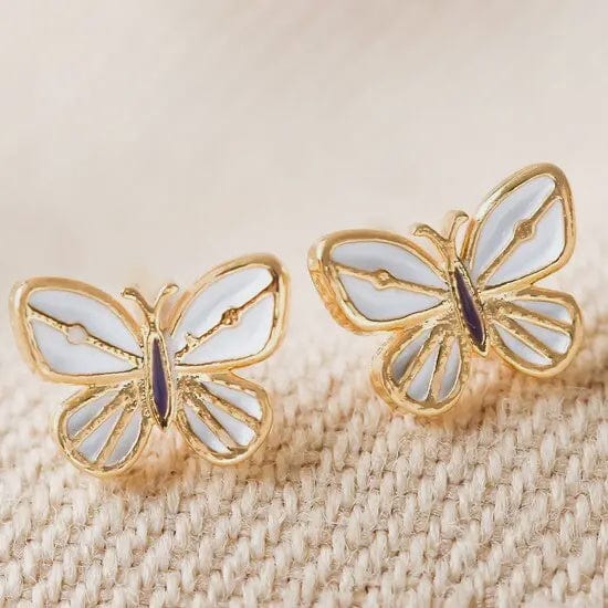 Lisa Angel Jewellery White Enamel Gold Butterfly Earrings