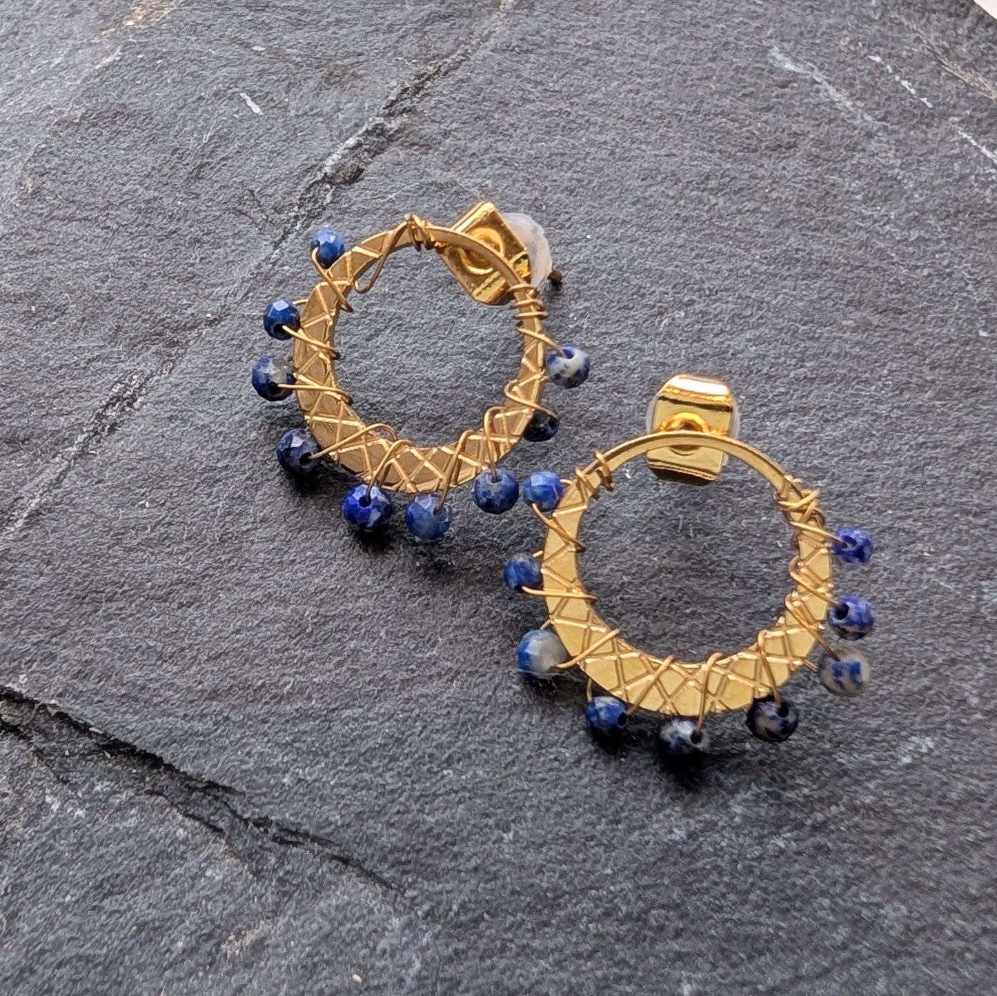 Lomina Jewellery Lapis Gold Circle Stud Earrings